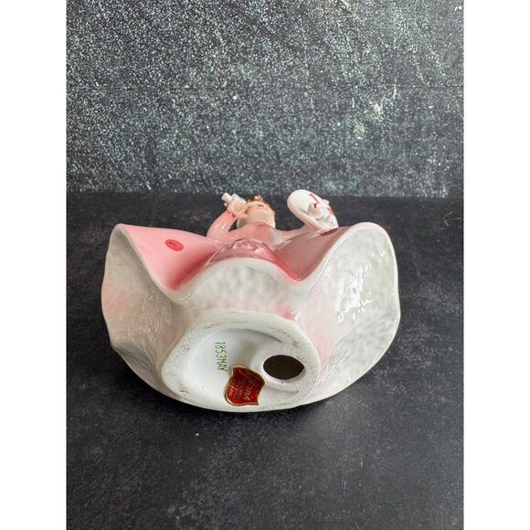 Vintage Lefton "May" Girl Porcelain Figurine 4.5"x4" Pink Dress With Hat & Blueb - Picture 8 of 8